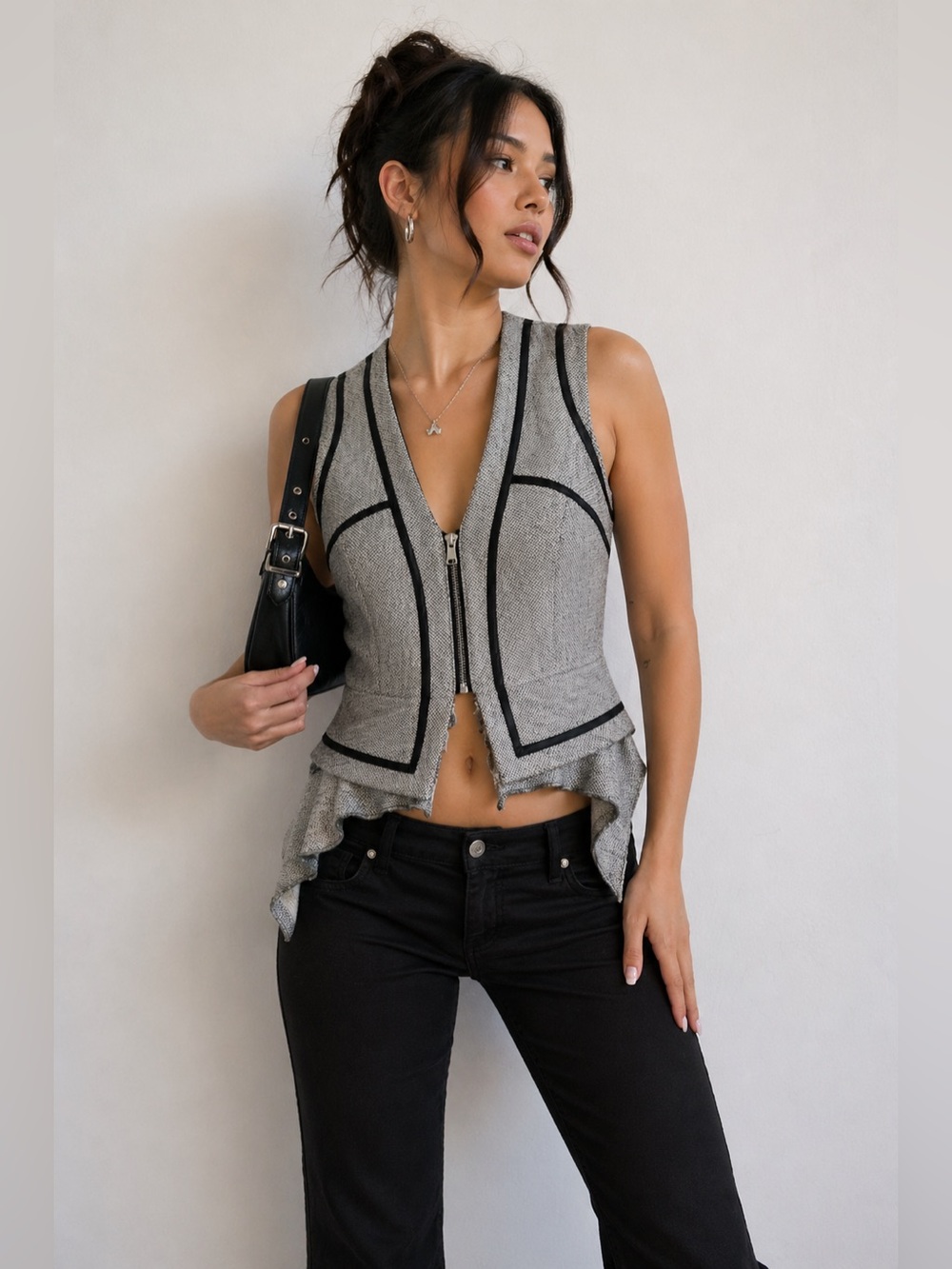 Bebe Tweed Zip Vest - Size 8